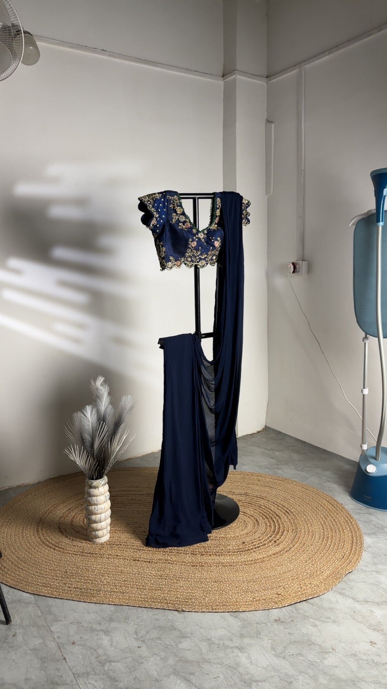 MIDNIGHT NAVY BLUE EMBROIDERED SAREE WITH DESIGNER BLOUSE