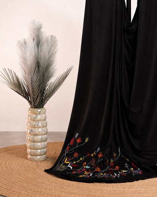 HANDCRAFTED FLORAL EMBROIDERED BLACK SAREE