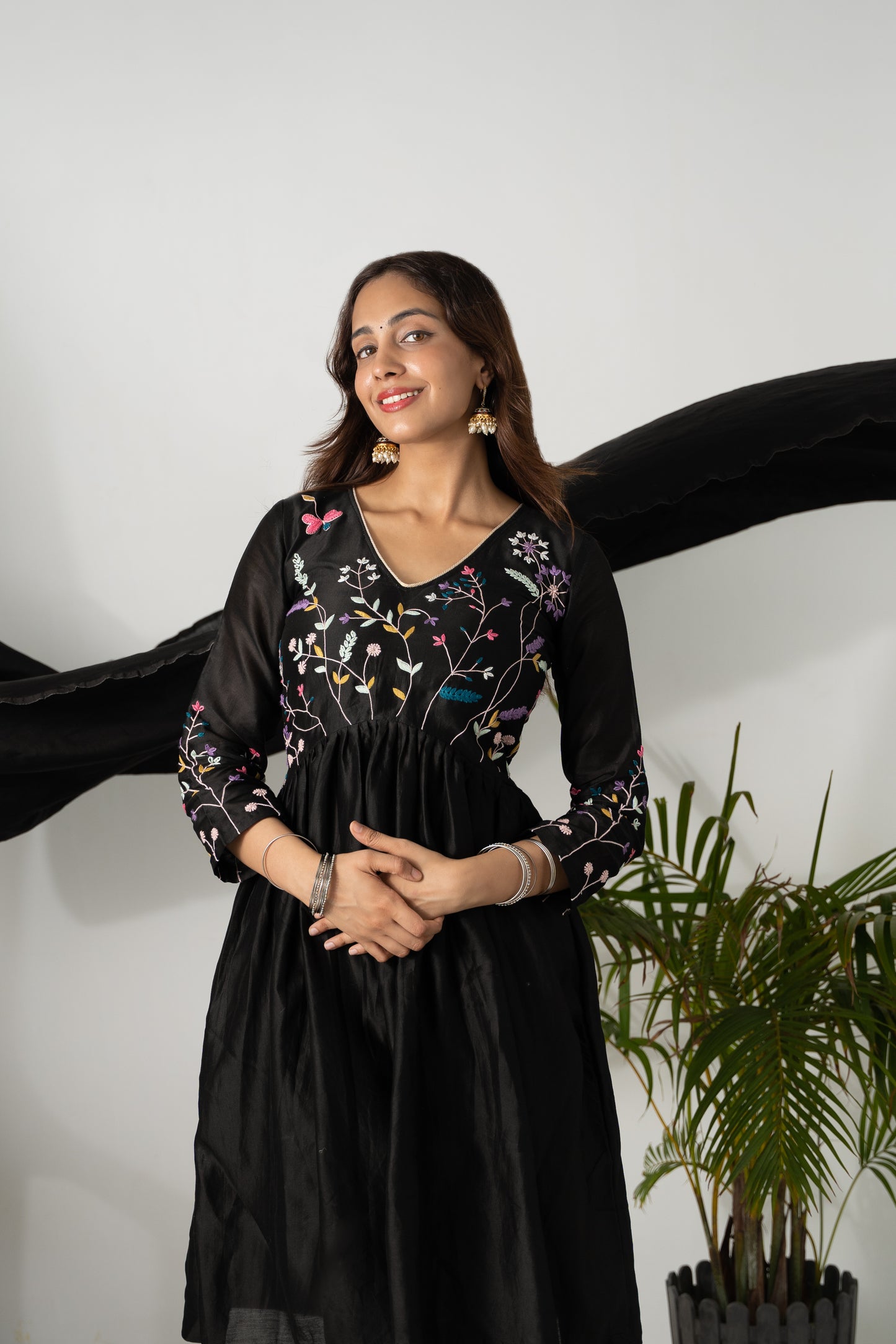 BLACK LUXE EMBROIDERED ANARKALI ENSEMBLE