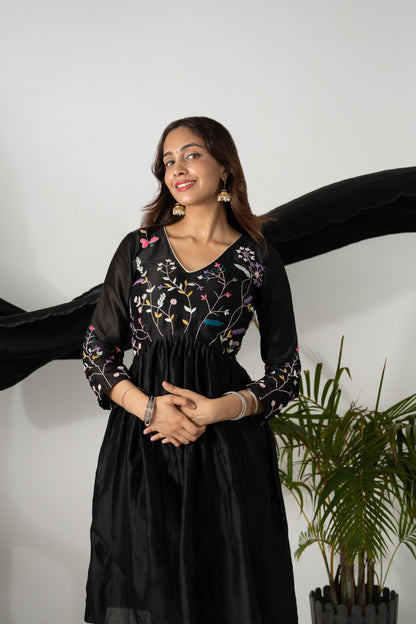 BLACK LUXE EMBROIDERED ANARKALI ENSEMBLE