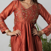 RUST ELEGANCE FLORAL EMBROIDERED ANARKALI SET